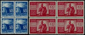1945/48 Democratica in quartine MNH - certificato Sorani