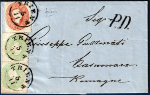 Austria - 1862 - Affrancatura bicolore