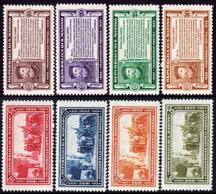 1932 - San Marino - Giuseppe Garibaldi - serie completa nuova (MNH) - Sassone nn.168/175 - Firme Bolaffi e Caffaz Certificato Chiavarello