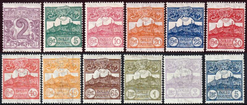 1903 - San Marino - Cifre e Vedute - serie completa - nuova (MNH) - Certificato Raybaudi