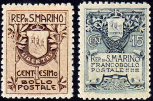 1907 Stemmi (MNH) nn.47/48 1910 – San Marino – Stemma – serie completa nuova (MNH) – Sassone nn.49/50