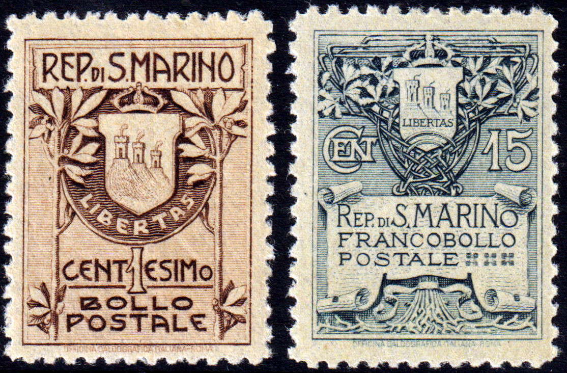 1907 Stemmi (MNH) nn.47/48 1910 – San Marino – Stemma – serie completa nuova (MNH) – Sassone nn.49/50