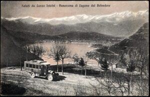 1925 – Saluti da Lanzo Intelvi – Panorama di Lugano dal Belvedere viaggiata (formato piccolo)