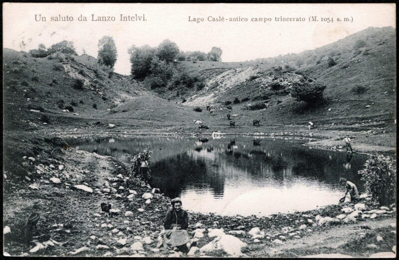 1909 - Un saluto da Lanzo Intelvi (Co) - Lago Caslé - antico campo trincerato - viaggiata