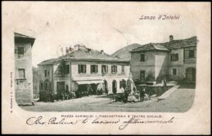 1900 - Piazza Garibaldi - Fiaschetteria e Teatro Sociale - Lanzo d'Intelvi (Co) - viaggiata