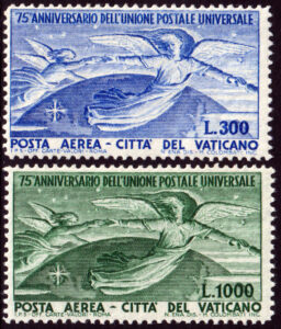 1949 - Vaticano - Posta Aerea -75° Anniversario dell'U.P.U. - serie completa nuova (MNH) - Sassone n.18/19 - Firme varie