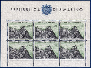 San Marino -1958 - Lire 500 grigio e verde - Veduta Panoramica - BF n.18 - nuovo (MNH) - Certificato Bolaffi