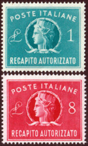 1947 - Repubblica - Lire 1 + Lire 8 Recapito Autorizzato - serie nuova gomma integra (MNH) - Sassone nn.8/9
