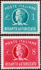 1947 - Repubblica - Lire 1 + Lire 8 Recapito Autorizzato - serie nuova gomma integra (MNH) - Sassone nn.8/9