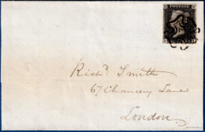 1840 - Gran Bregna - Penny Black "lettere D-I" - su busta - Certificato Toselli e Proschold
