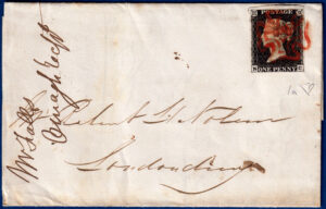 1840 - Gran Bregna - Penny Black "lettere "N-C" - su busta - Certificato Toselli e Diena
