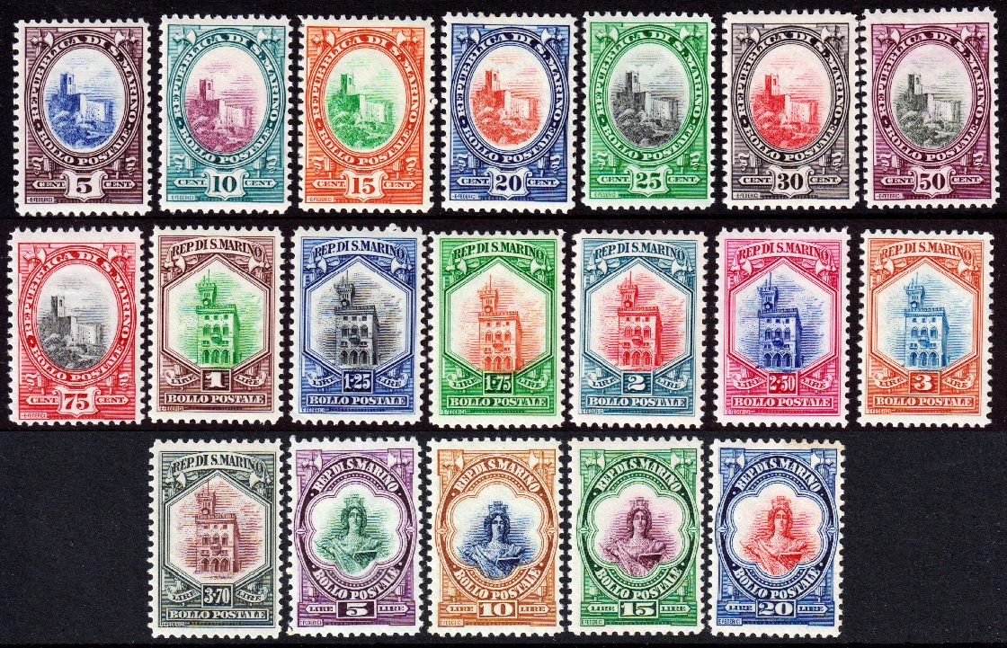 San Marino -1929/35 - Vedute - Serie completa nuova (MNH) - Sassone nn.141/158 - Certificato Biondi