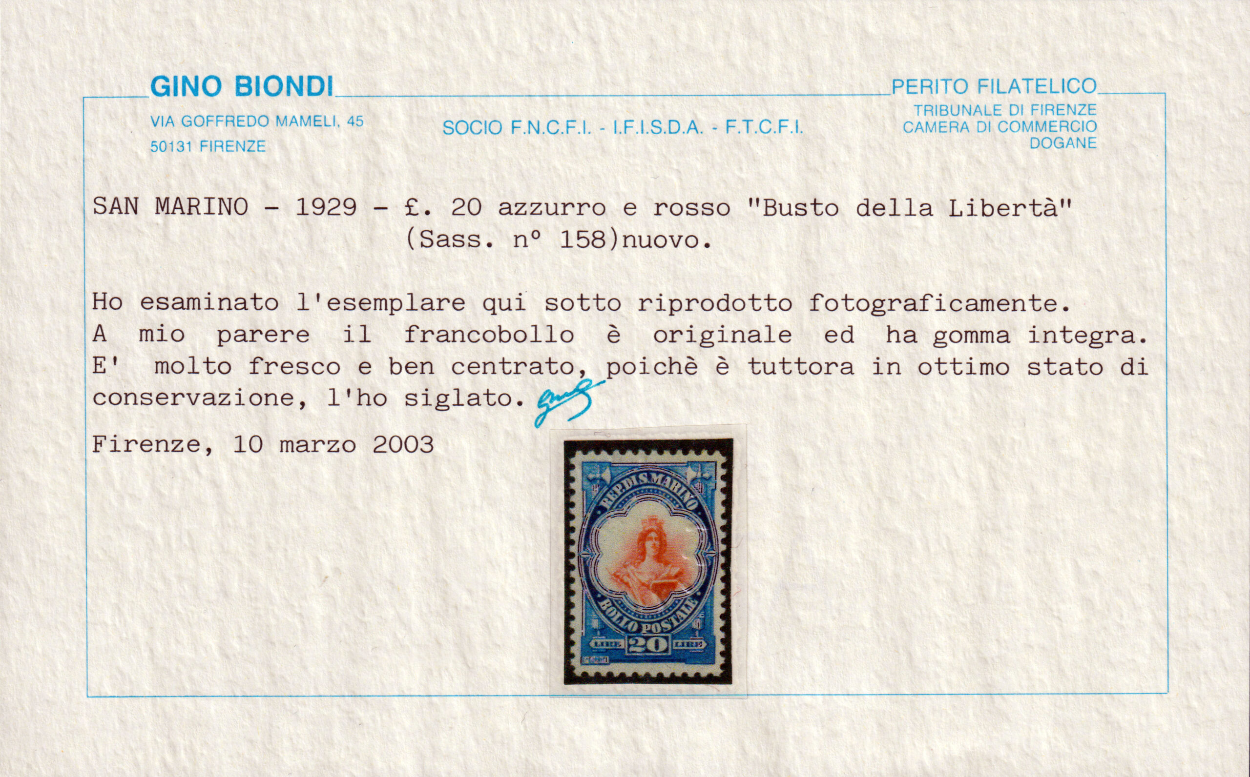 San Marino -1929/35 - Vedute - Serie completa nuova (MNH) - Sassone nn.141/158 - Certificato Biondi - immagine 3