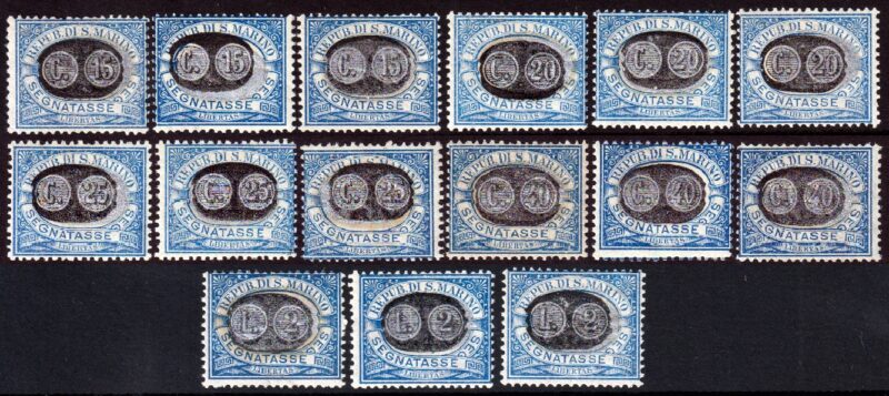 San Marino -1931 - Segnatasse "Mascherine" - Serie completa nuova (MNH) - Sassone nn.32/46 - Certificati Diena e Toselli