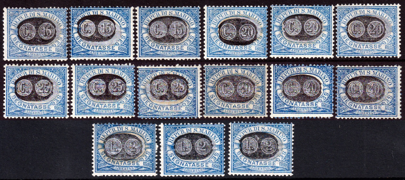 San Marino -1931 - Segnatasse "Mascherine" - Serie completa nuova (MNH) - Sassone nn.32/46 - Certificati Diena e Toselli